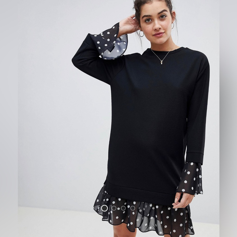 ASOS KNIT POLKA DOT TRIM DRESS